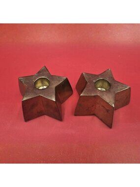 Vintage Brass Star Candle Holders Pair